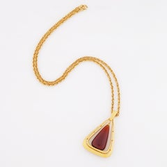 Gilded Modernist Pendant Necklace With Lucite Dangle By Crown Trifari, 1960s