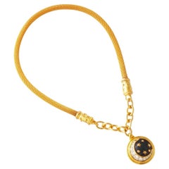 Gilded Moon & Stars Pendant Necklace With Mesh Chain, 1990s