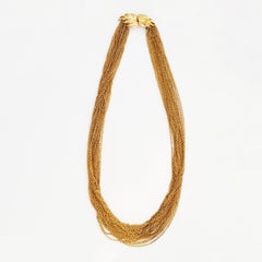 Gilded Multi Chain Necklace With Leaf Clasp By Crown Trifari, 1950s