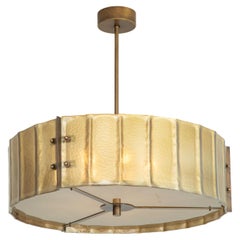 Gilded Murano Glass and Patinated Brass Drum Chandelier, in Stock