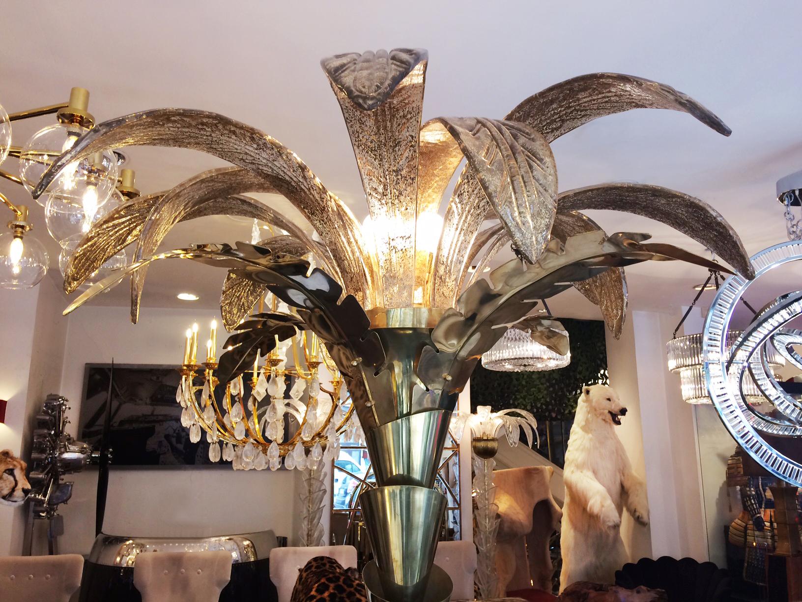 Italian Gilded Murano Glass Floor Lamp Set of Two For Sale