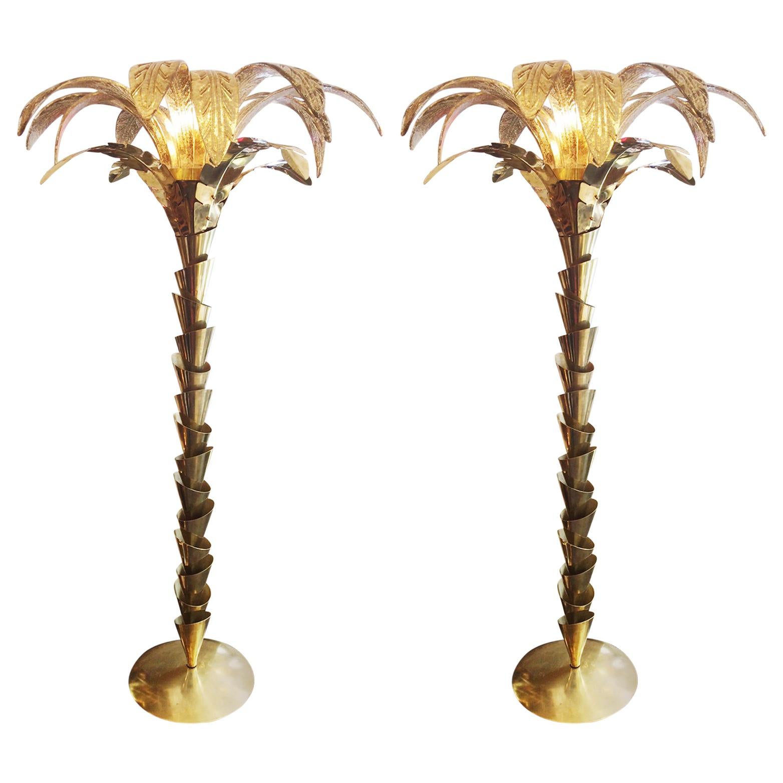Gilded Murano Glass Floor Lamp Set of Two For Sale