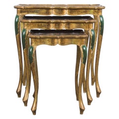 Gilded Nesting Wooden Tables, Set of Three 
