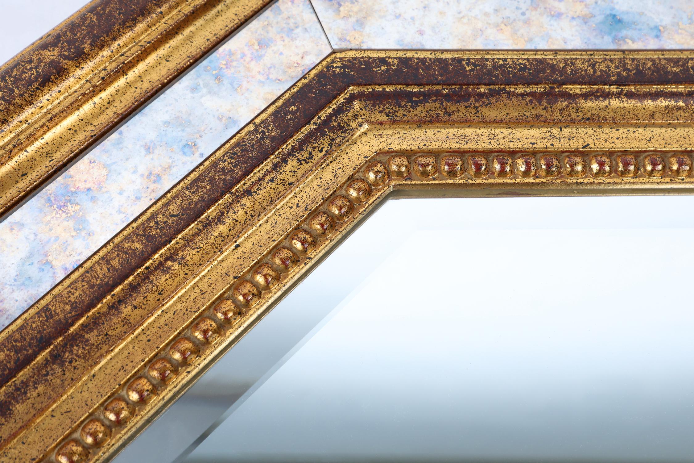 Miroir octogonal doré Deknudt Belgique décoré de verre miroir fumé Bon état - En vente à Meulebeke, BE