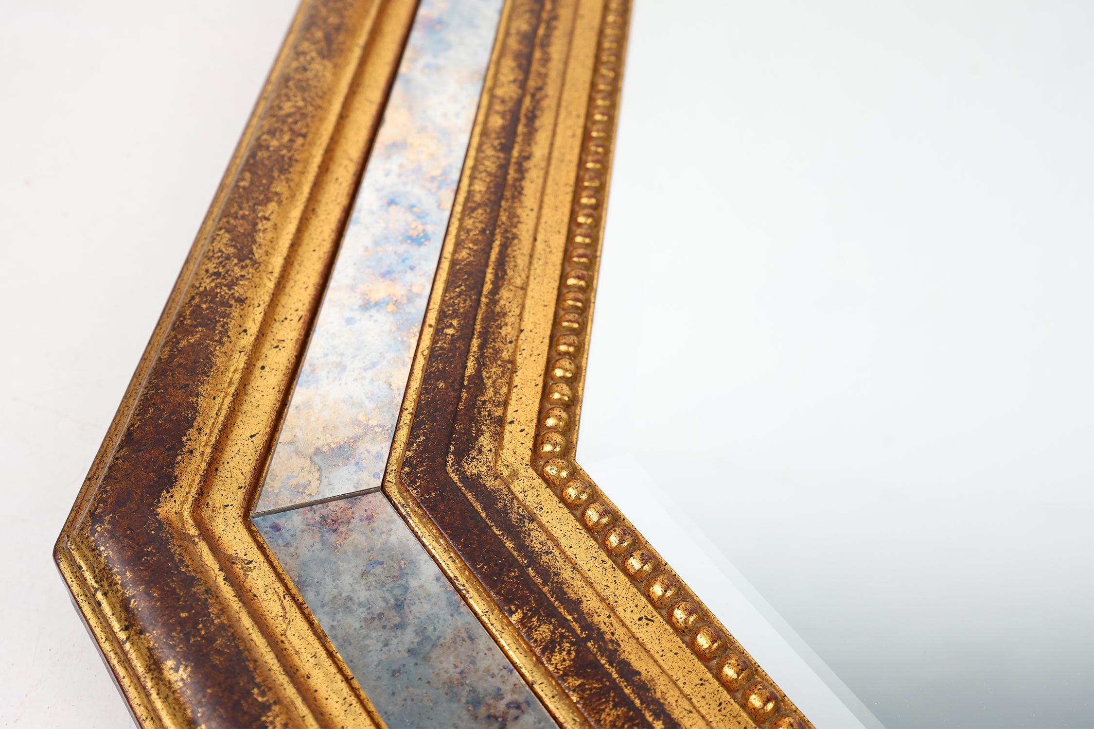 Miroir octogonal doré Deknudt Belgique décoré de verre miroir fumé en vente 1