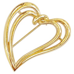 Gilded Open Heart Brooch By Trifari, 1980s