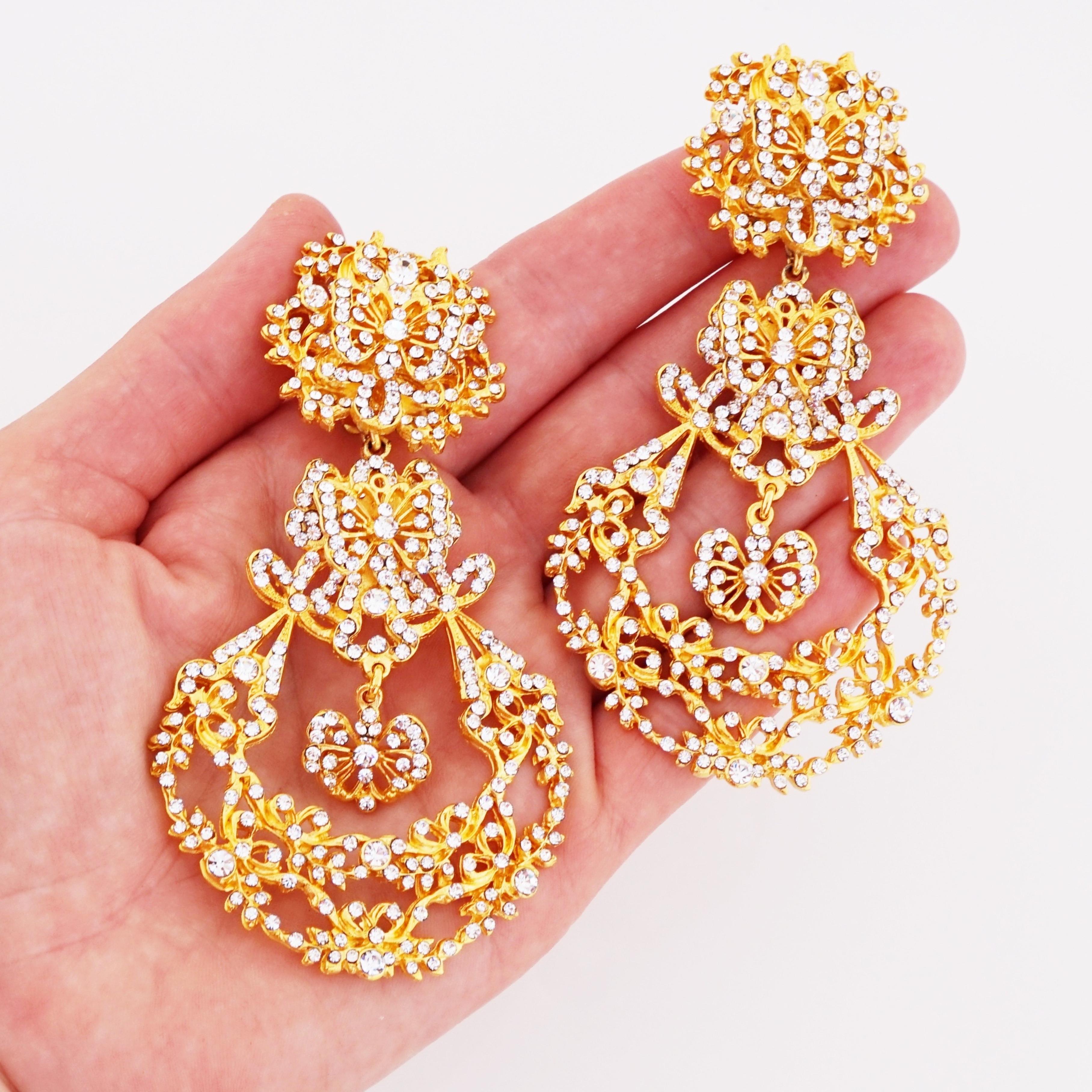 Women's Gilded Ornate Crystal Butterfly Drop Statement Earrings By Jose & Maria Barrera