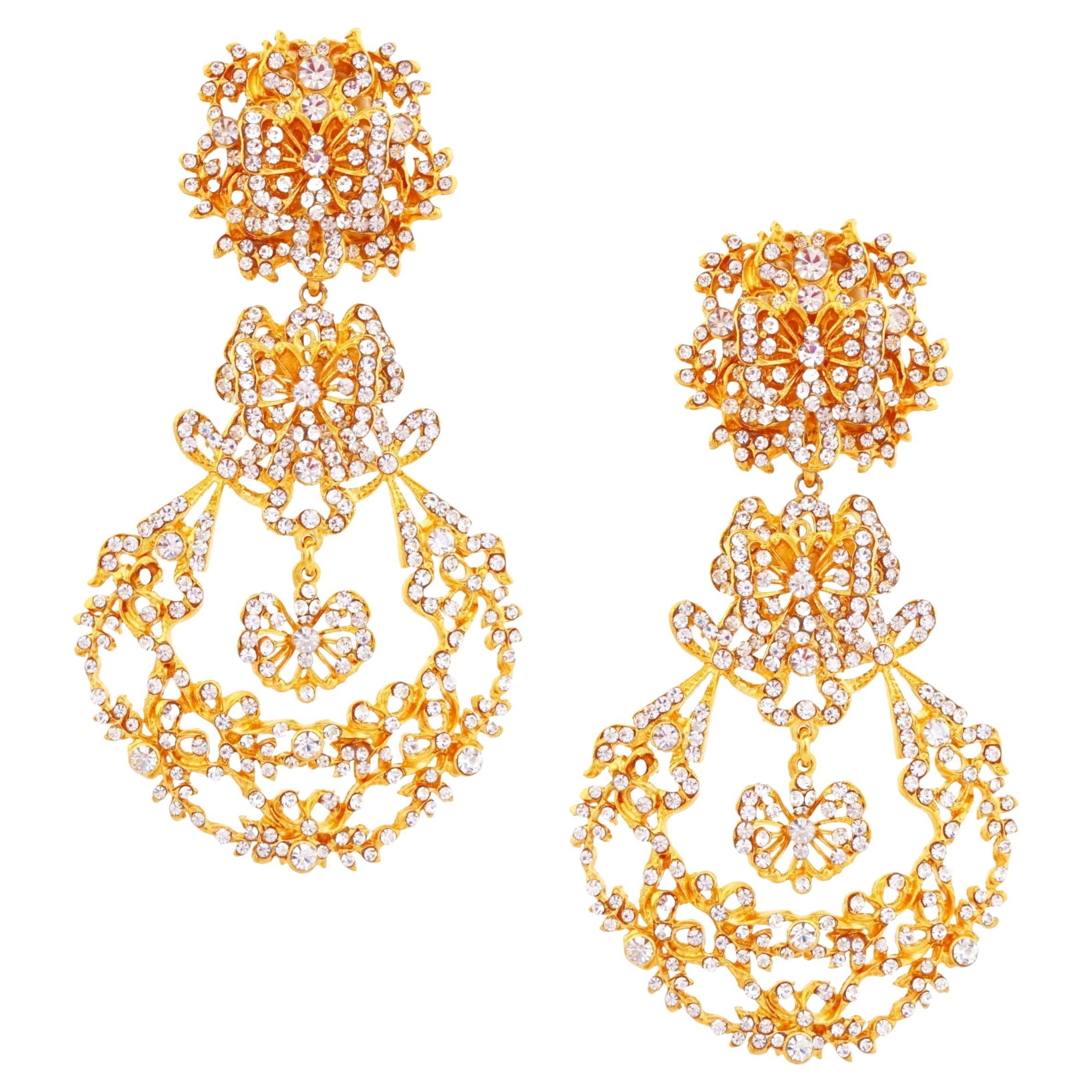 Gilded Ornate Crystal Butterfly Drop Statement Earrings By Jose & Maria Barrera