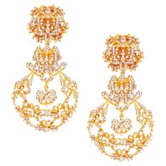 Vintage Gilded Ornate Crystal Butterfly Drop Statement Earrings By Jose & Maria Barrera