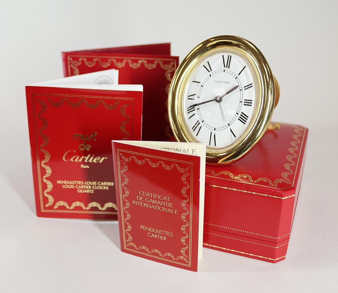 Gilded Oval Cartier Alarm Clock In Excellent Condition In Amersham, GB