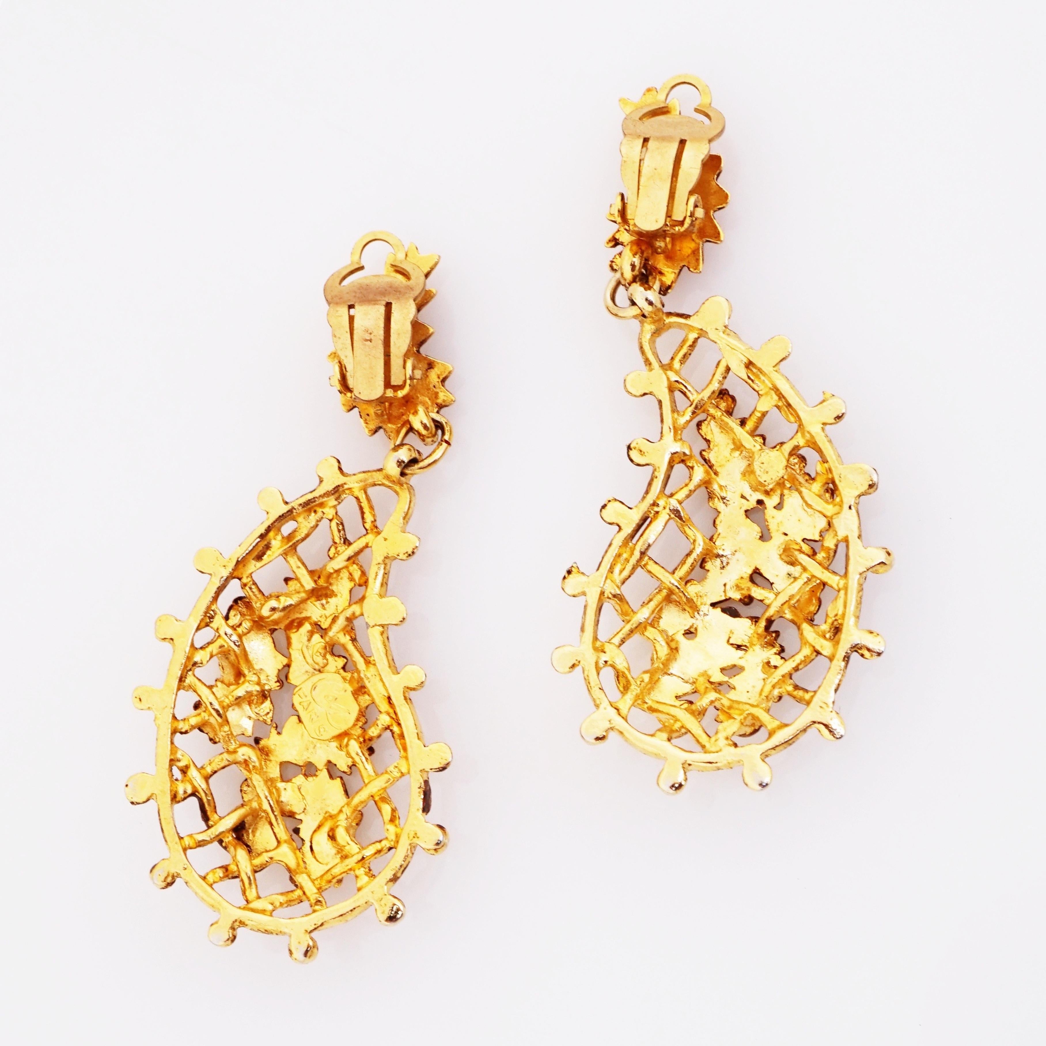 Gilded Paisley Drop Statement Earrings By Christian Lacroix, 1990s In Good Condition For Sale In McKinney, TX