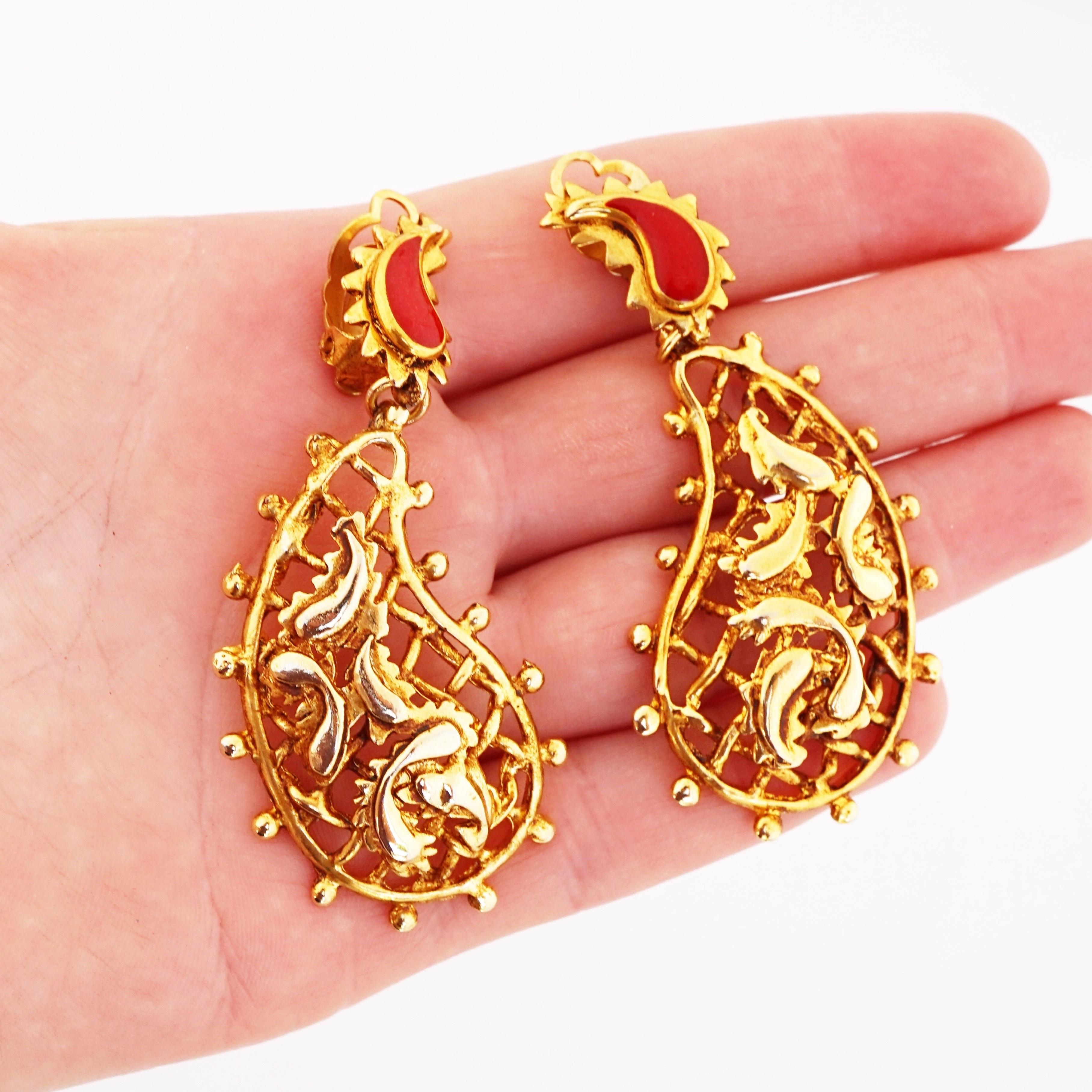 Gilded Paisley Drop Statement Earrings By Christian Lacroix, 1990s For Sale 1