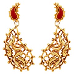 Gilded Paisley Drop Statement Earrings By Christian Lacroix, 1990s