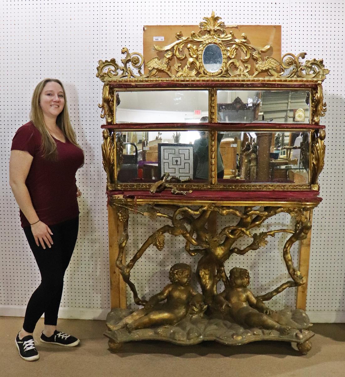 Gilded Palatial Mirrored Console Cabinet Vitrine with Putti 12