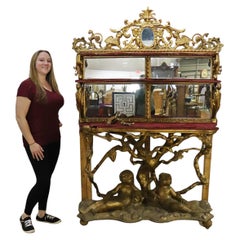 Gilded Palatial Mirrored Console Cabinet Vitrine with Putti