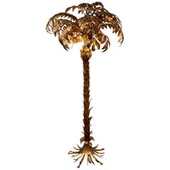 Gilded Palm Tree Floor Lamp by Hans Kögl, 1970, Hollywood Regency Design