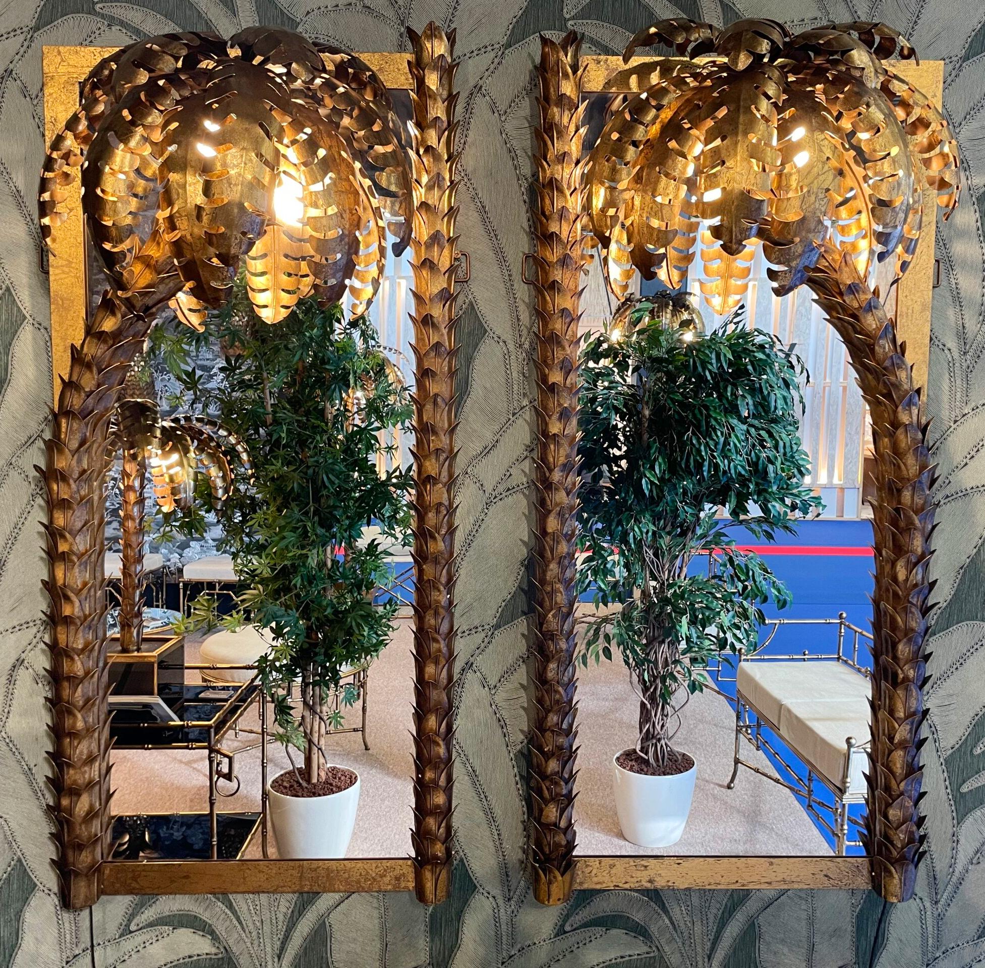 Contemporary Gilded Palmer Set of 2 Mirror For Sale