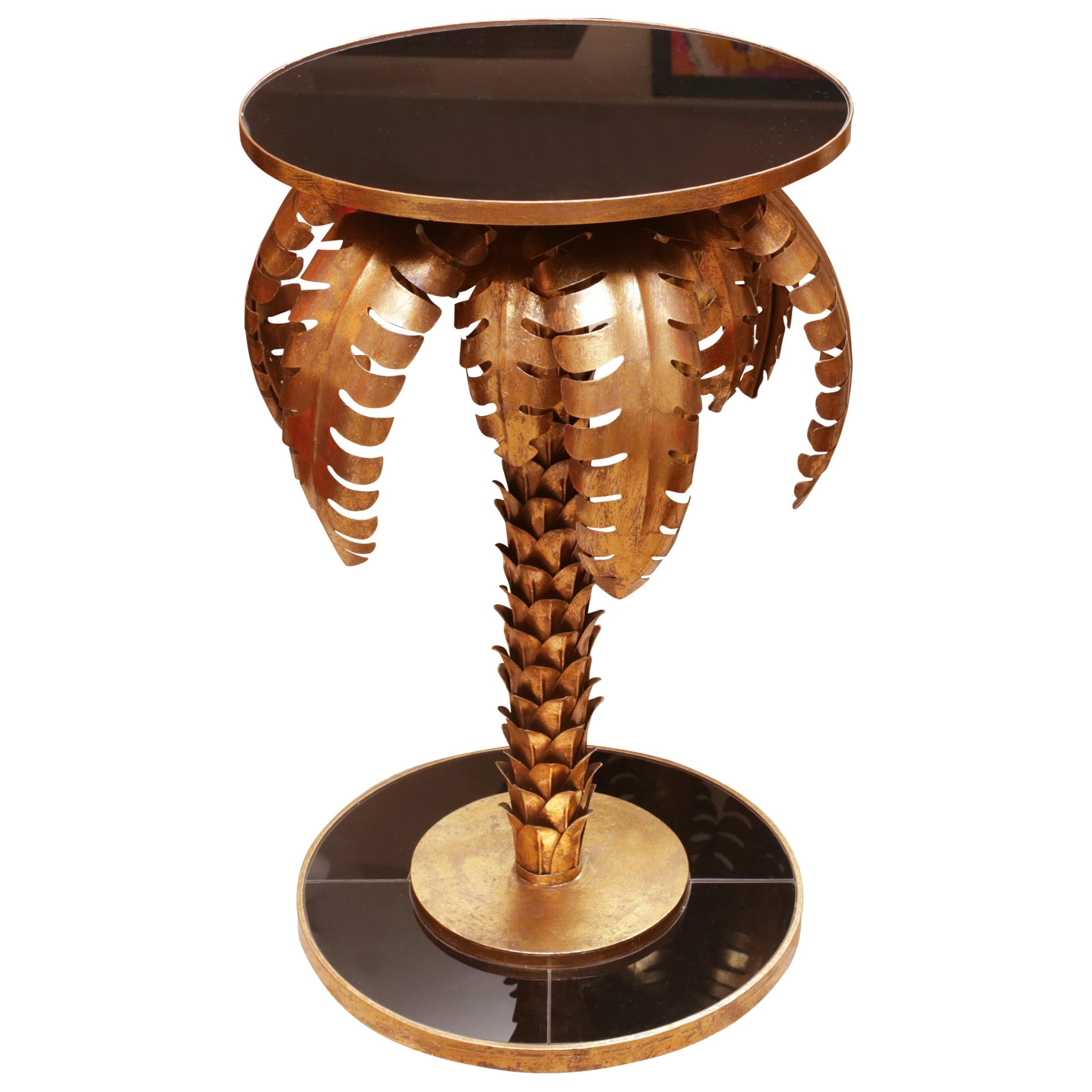 Gilded Palmer Side Table For Sale
