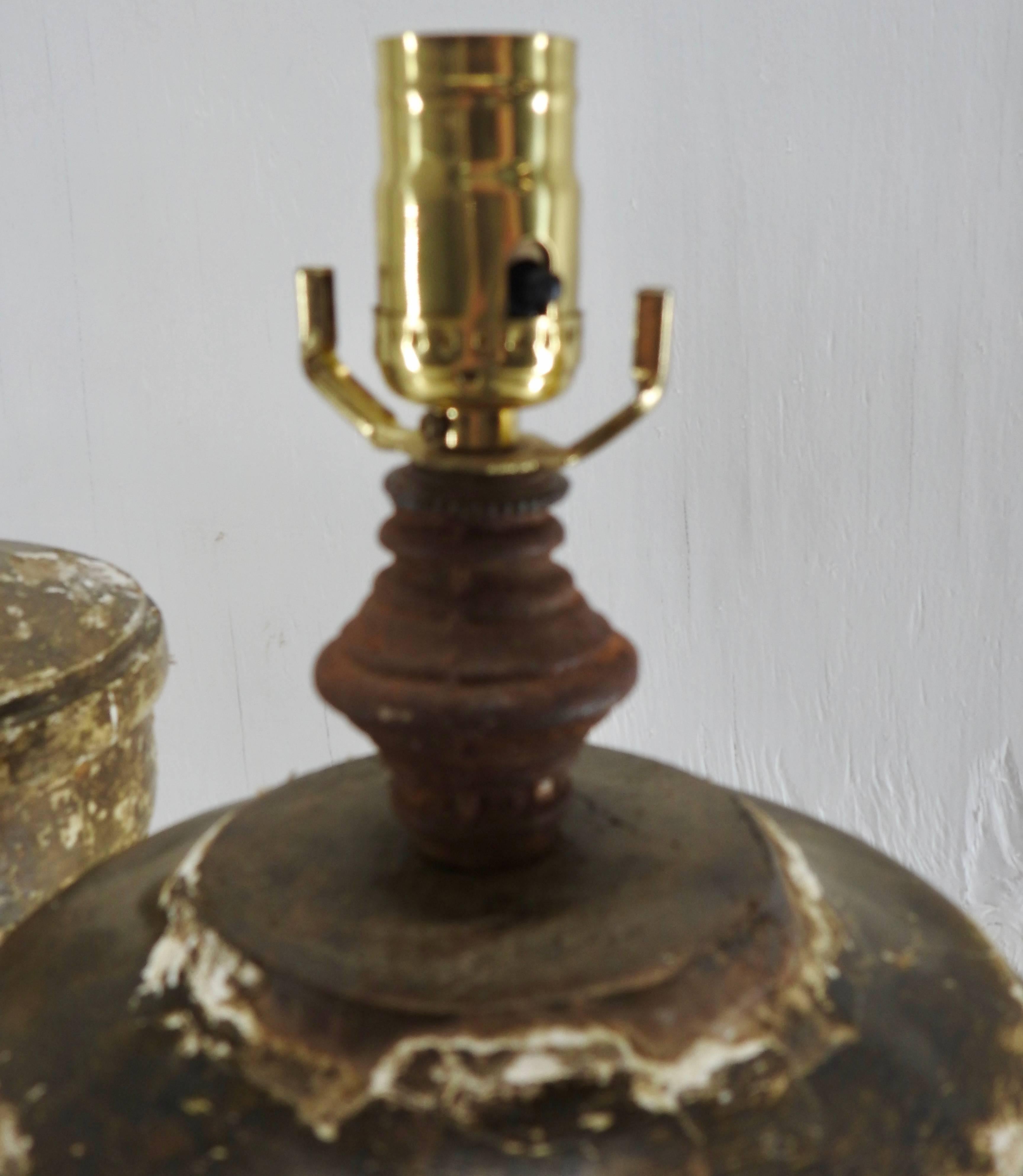 Gilded Pedestal Lamps, Pair In Distressed Condition For Sale In Cookeville, TN