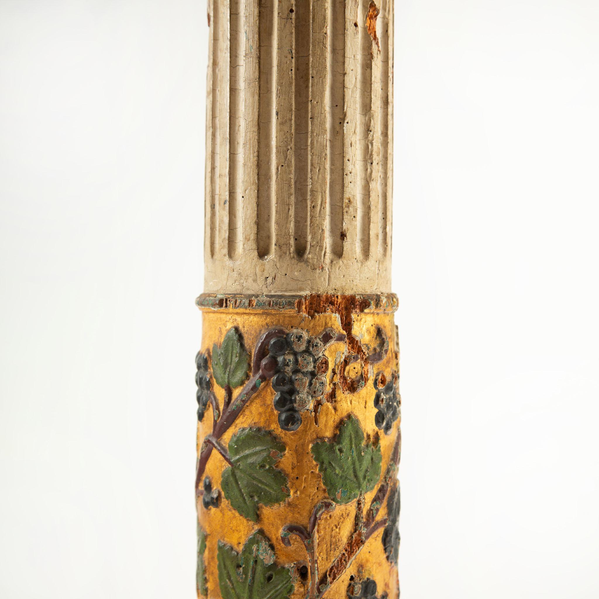 Greek Revival Gilded Pedestal with Carved Grapevines and Rustic Elegance For Sale
