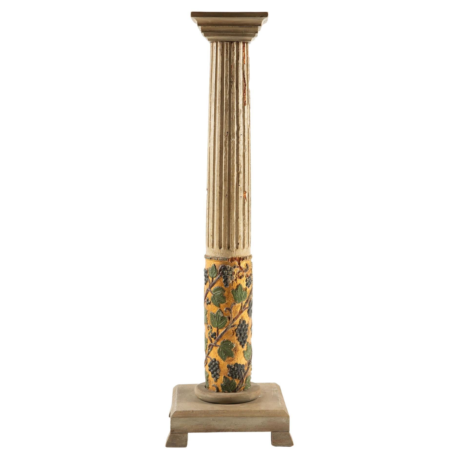 Gilded Pedestal with Carved Grapevines and Rustic Elegance For Sale