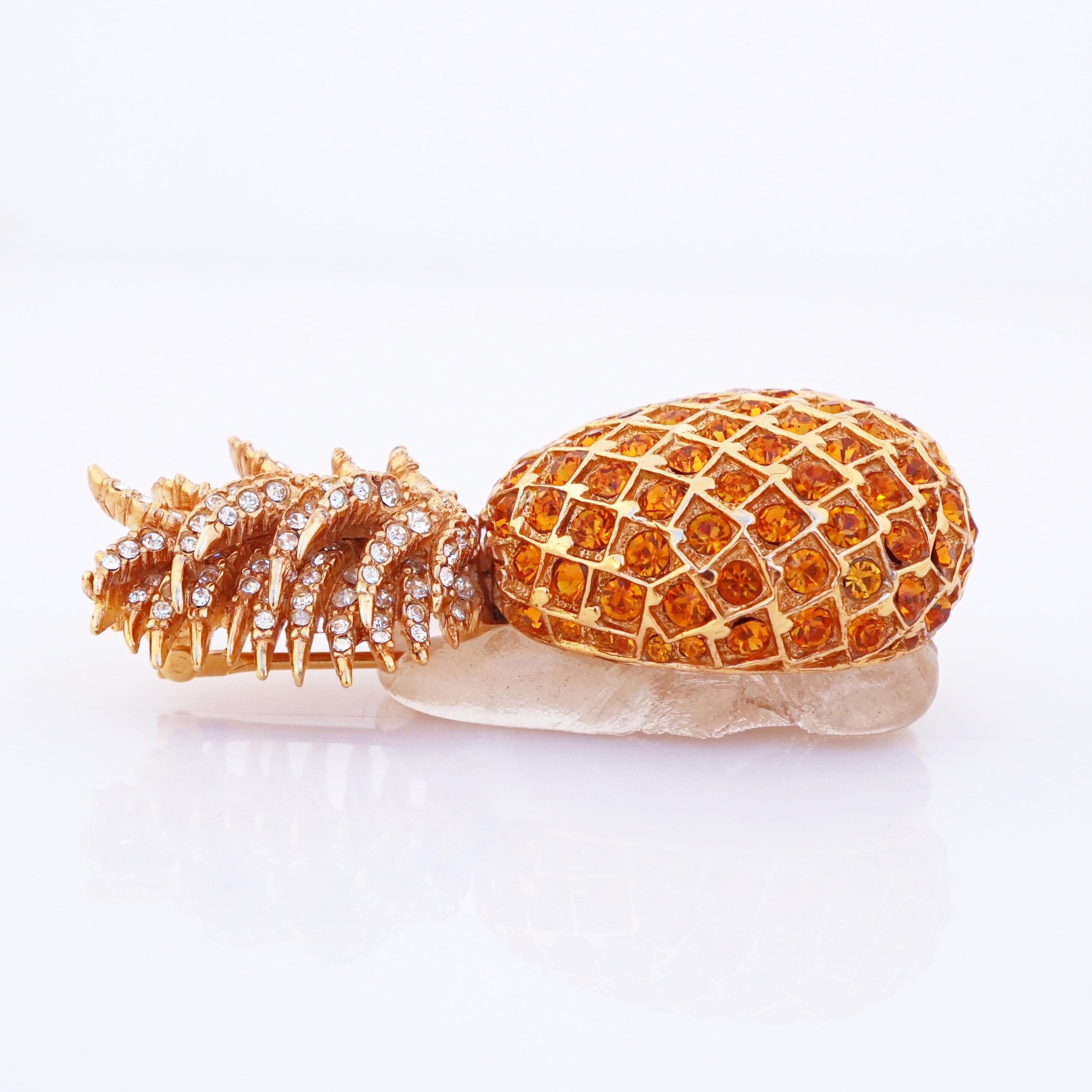 Modern Gilded Pineapple Brooch With Topaz Crystals By Ciner, 1980s