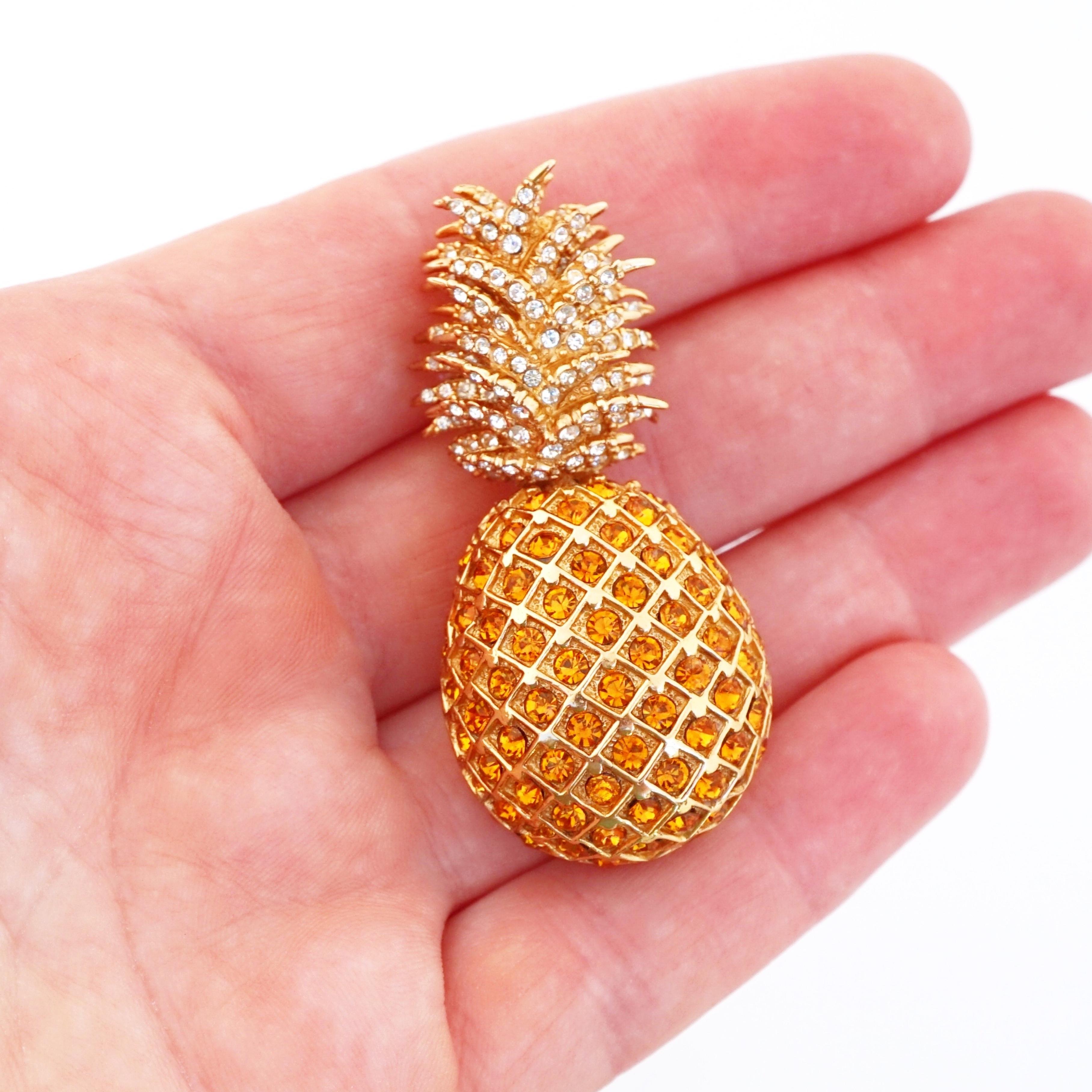 Women's Gilded Pineapple Brooch With Topaz Crystals By Ciner, 1980s