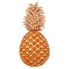 Gilded Pineapple Brooch With Topaz Crystals By Ciner, 1980s