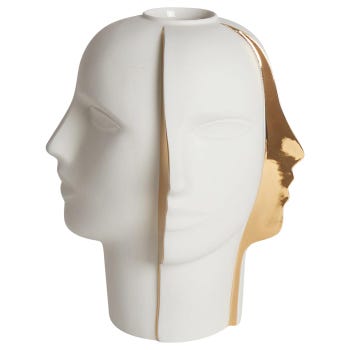 Jonathan Adler Gilded Porcelain Atlas Split Vase, 2020
