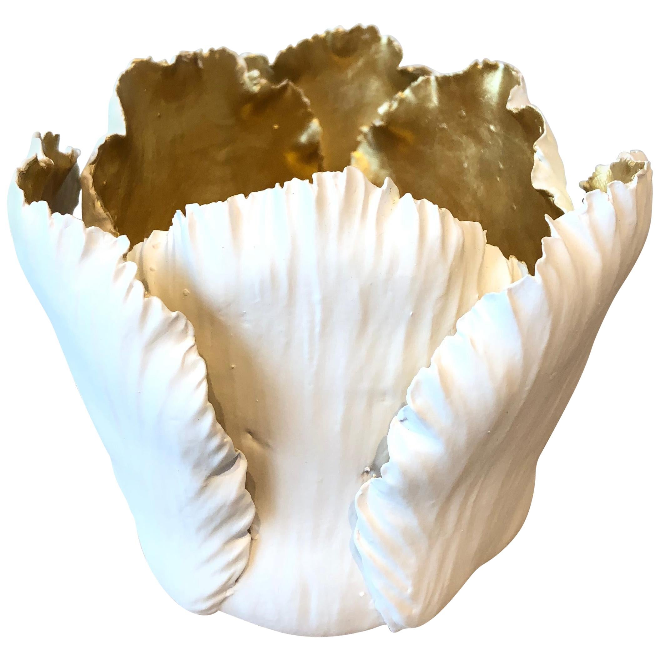 Gilded Porcelain Tulip Votive For Sale