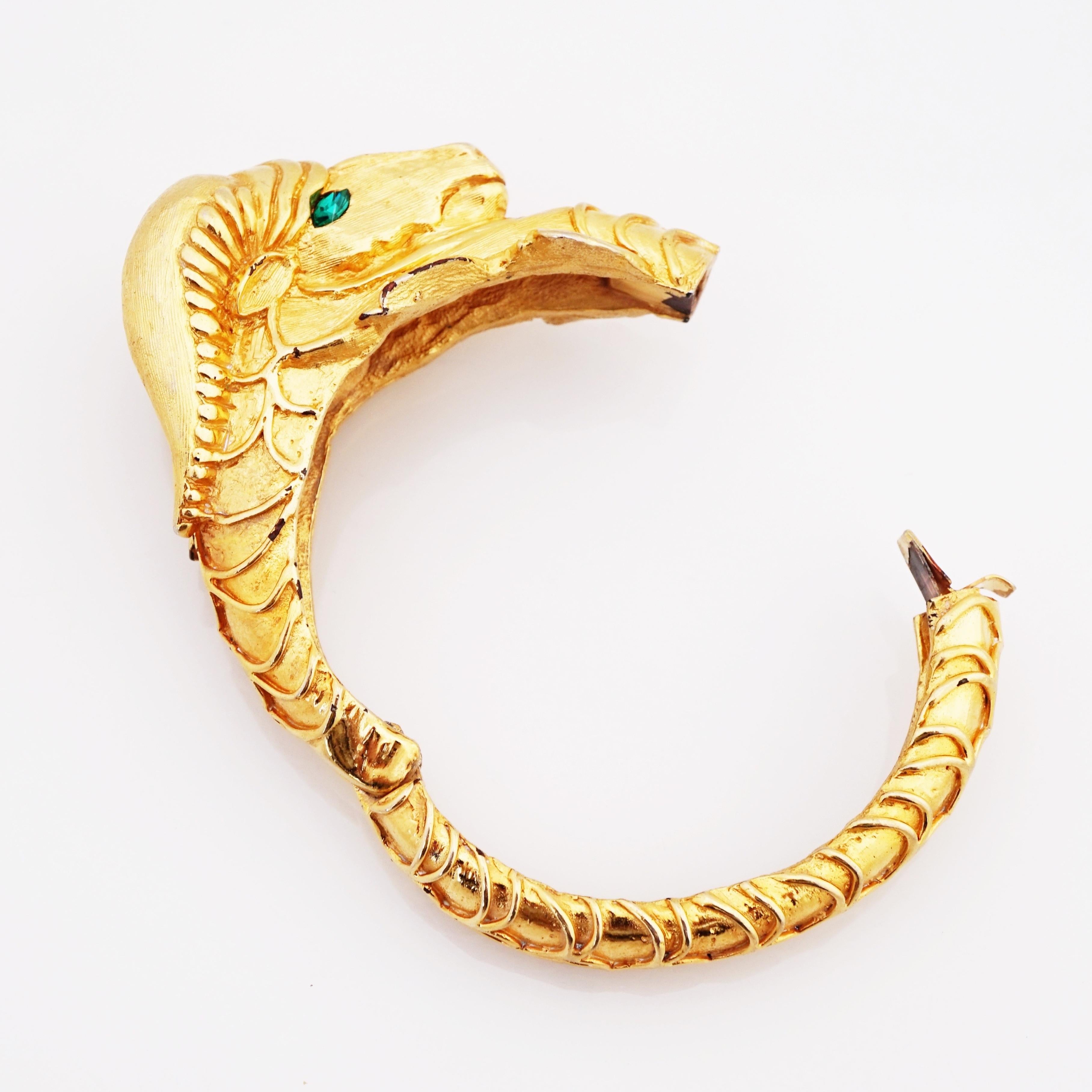 Modern Gilded Rams Head Figural Hinged Bracelet By Kenneth Jay Lane, 1970s For Sale
