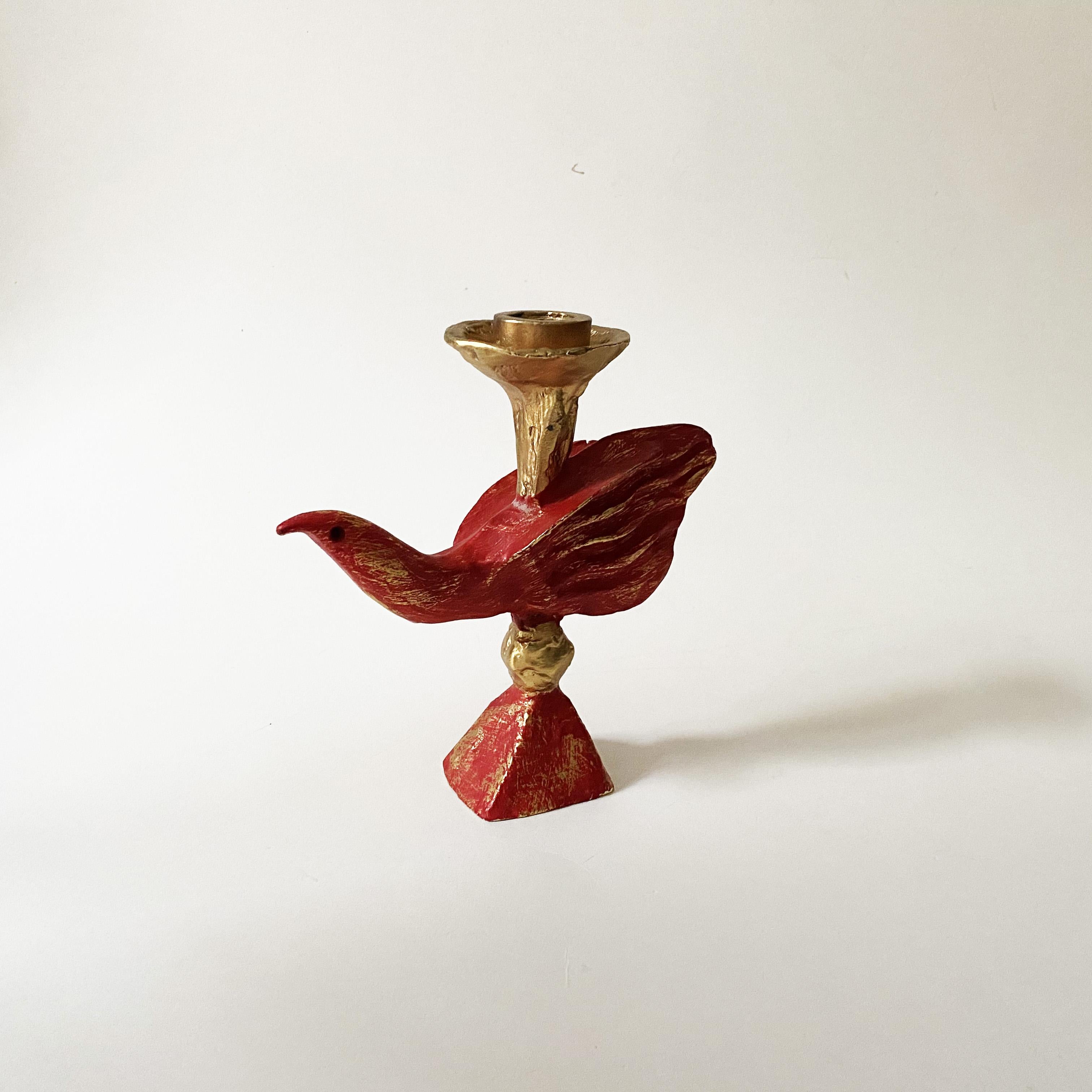 Vergoldeter skulpturaler Vogel-Leuchter aus Aluminiumguss von Pierre Casenove für Fondica, 1990er Jahre.