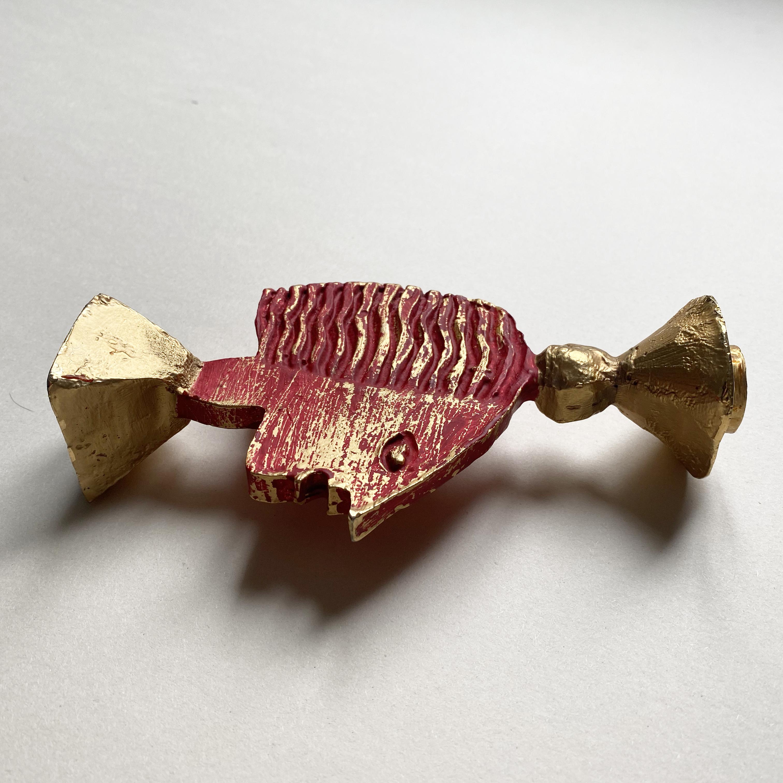 French Gilded & Red Sculptural Candlestick by Pierre Casenove for Fondica, 1990s.
