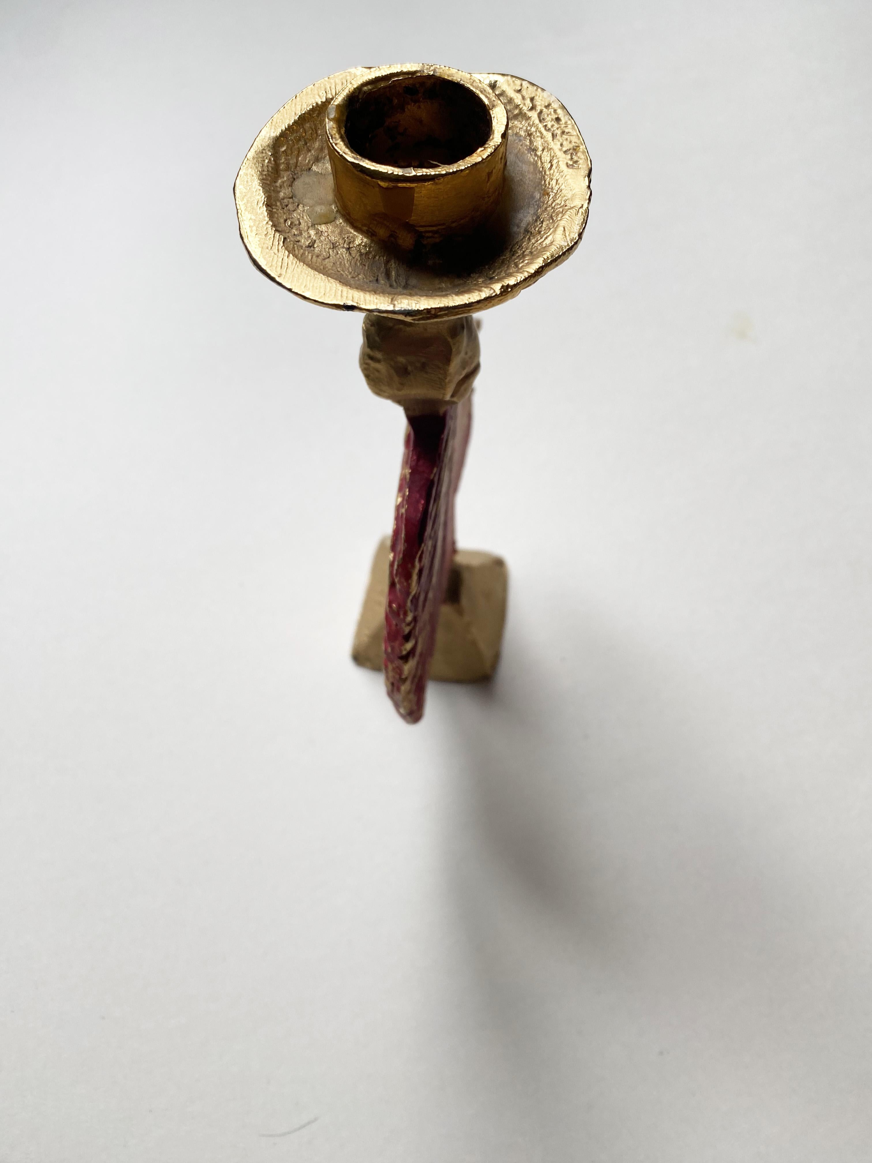 Late 20th Century Gilded & Red Sculptural Candlestick by Pierre Casenove for Fondica, 1990s.