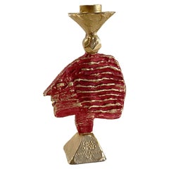 Gilded & Red Sculptural Candlestick by Pierre Casenove for Fondica, 1990s.