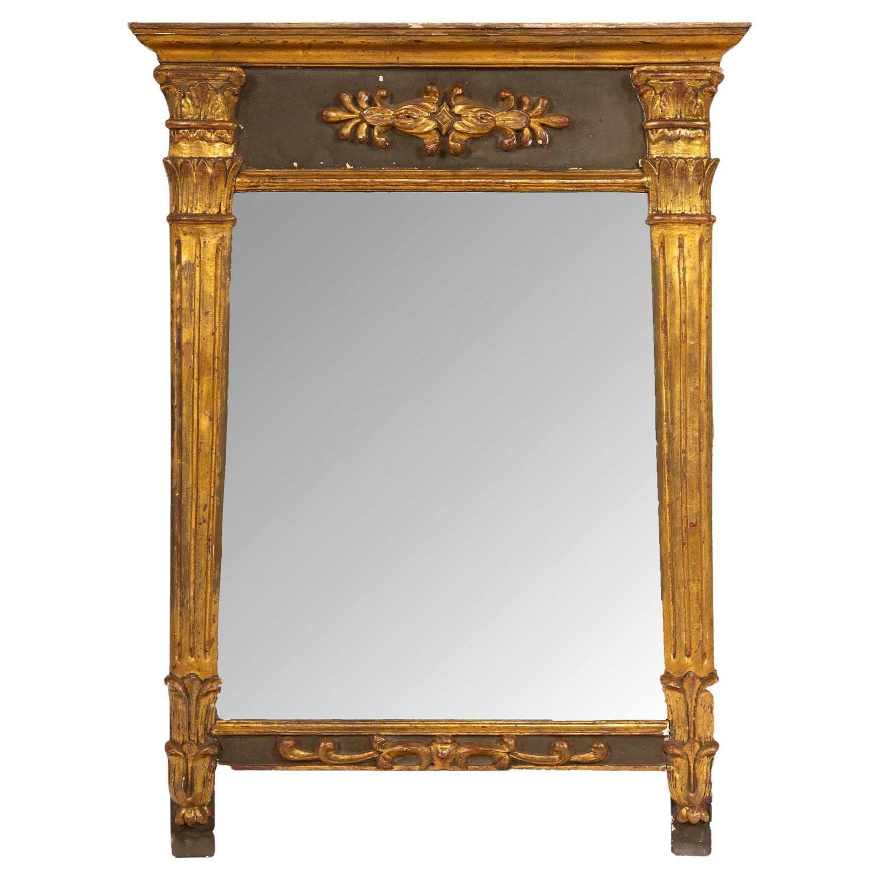 Gilded Reflections: French Empire Giltwood Mirror with Classical Relief
