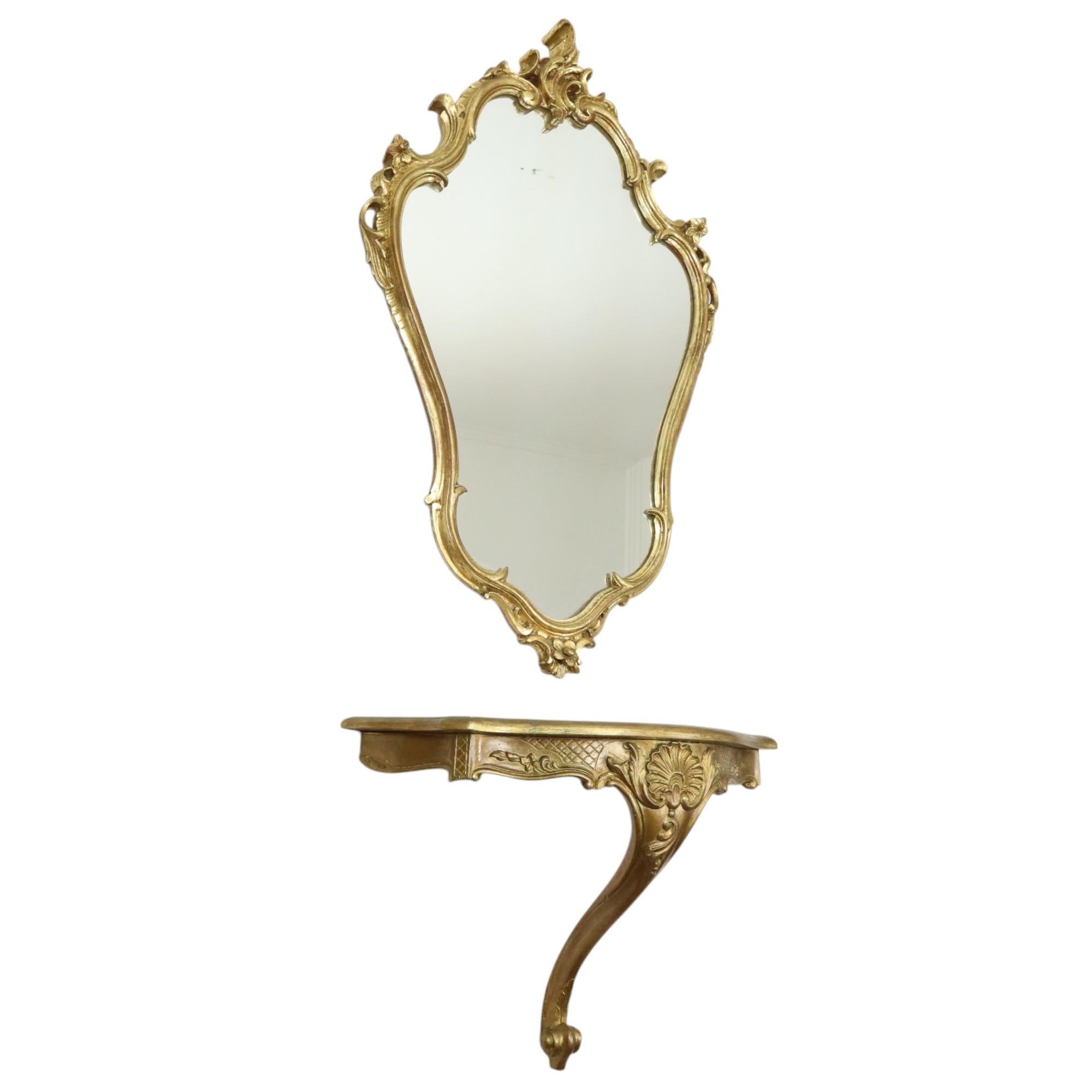 Gilded Rococo Style Mirror With Console Acanthus France For Sale 5