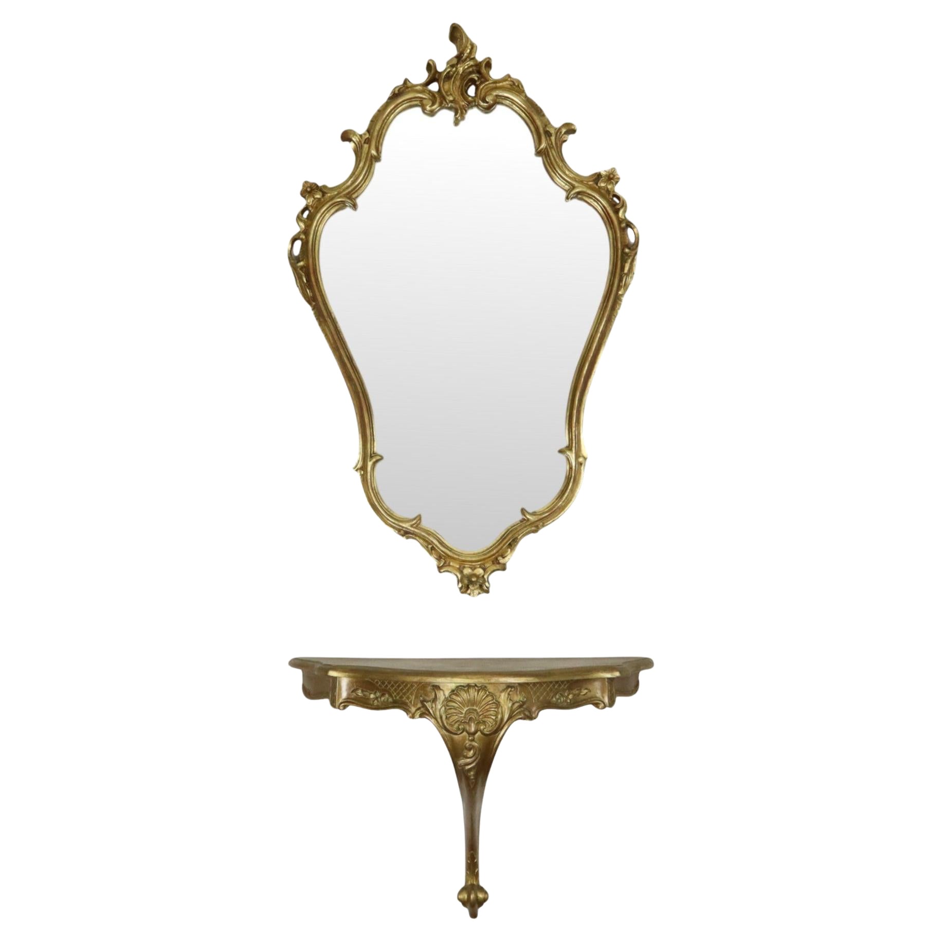 Gilded Rococo Style Mirror With Console Acanthus France
