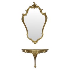 Gilded Rococo Style Mirror With Console Acanthus France