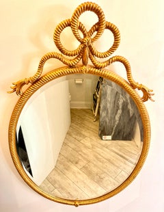 Gilded Rope and Tassel Oval Wall Mirror, Vintage French Design