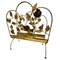 Gilded Rose Magazine Rack Florentine Hollywood Regency Style Tole Toleware 1950s