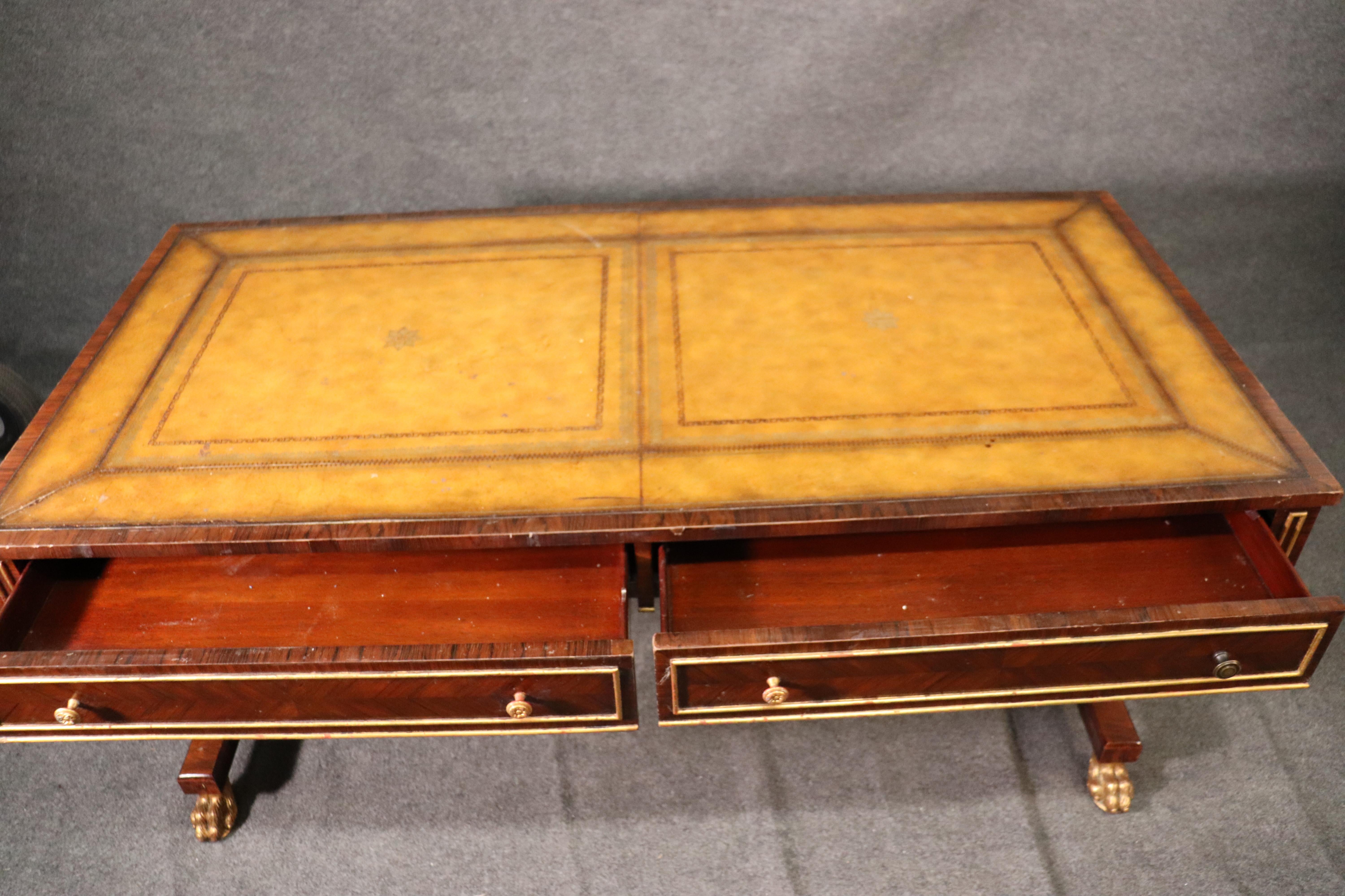 Gilded Rosewood Leather English Regency Style Maitland Smith Writing Table Desk 5