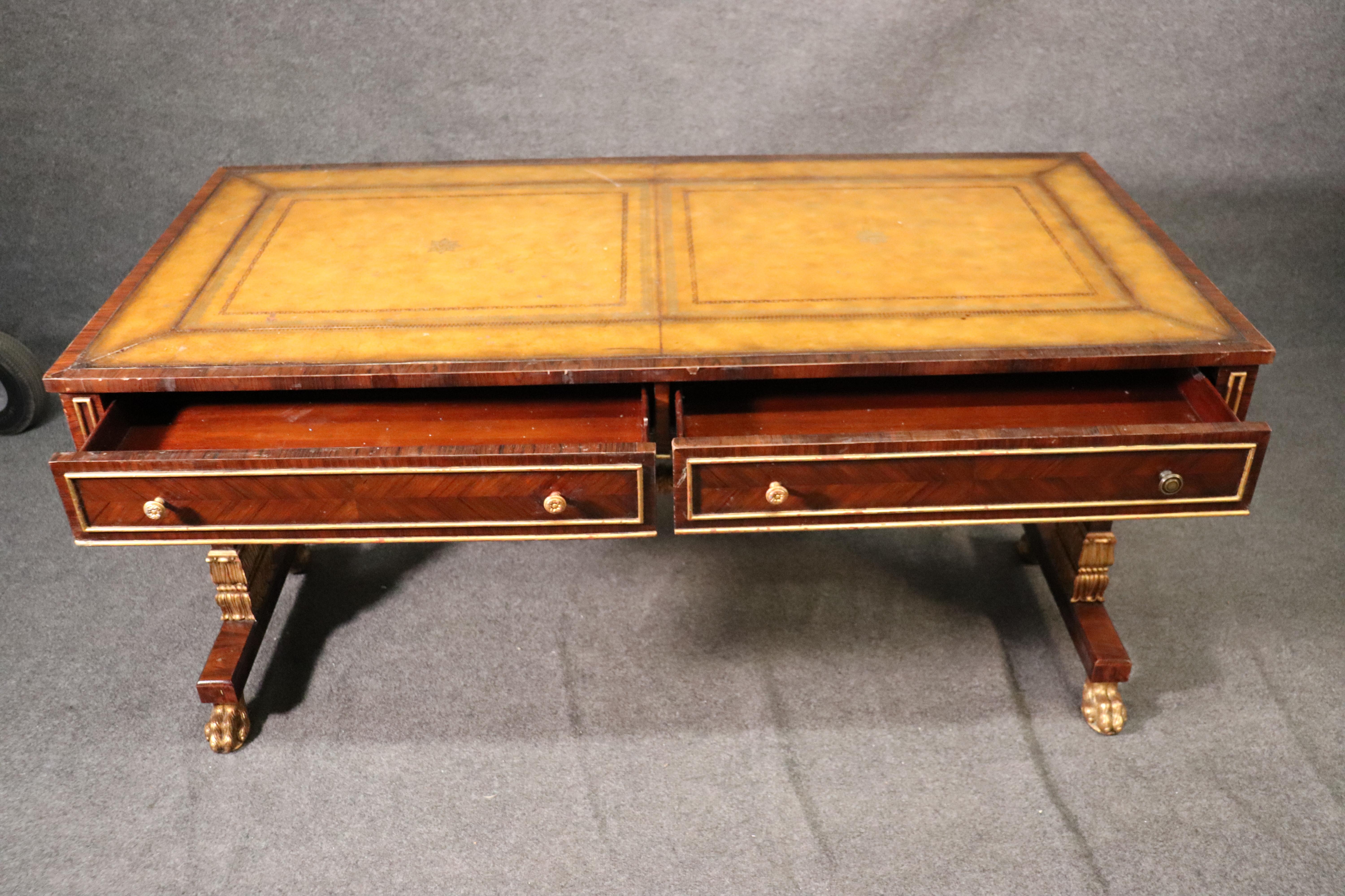 Regency Revival Gilded Rosewood Leather English Regency Style Maitland Smith Writing Table Desk