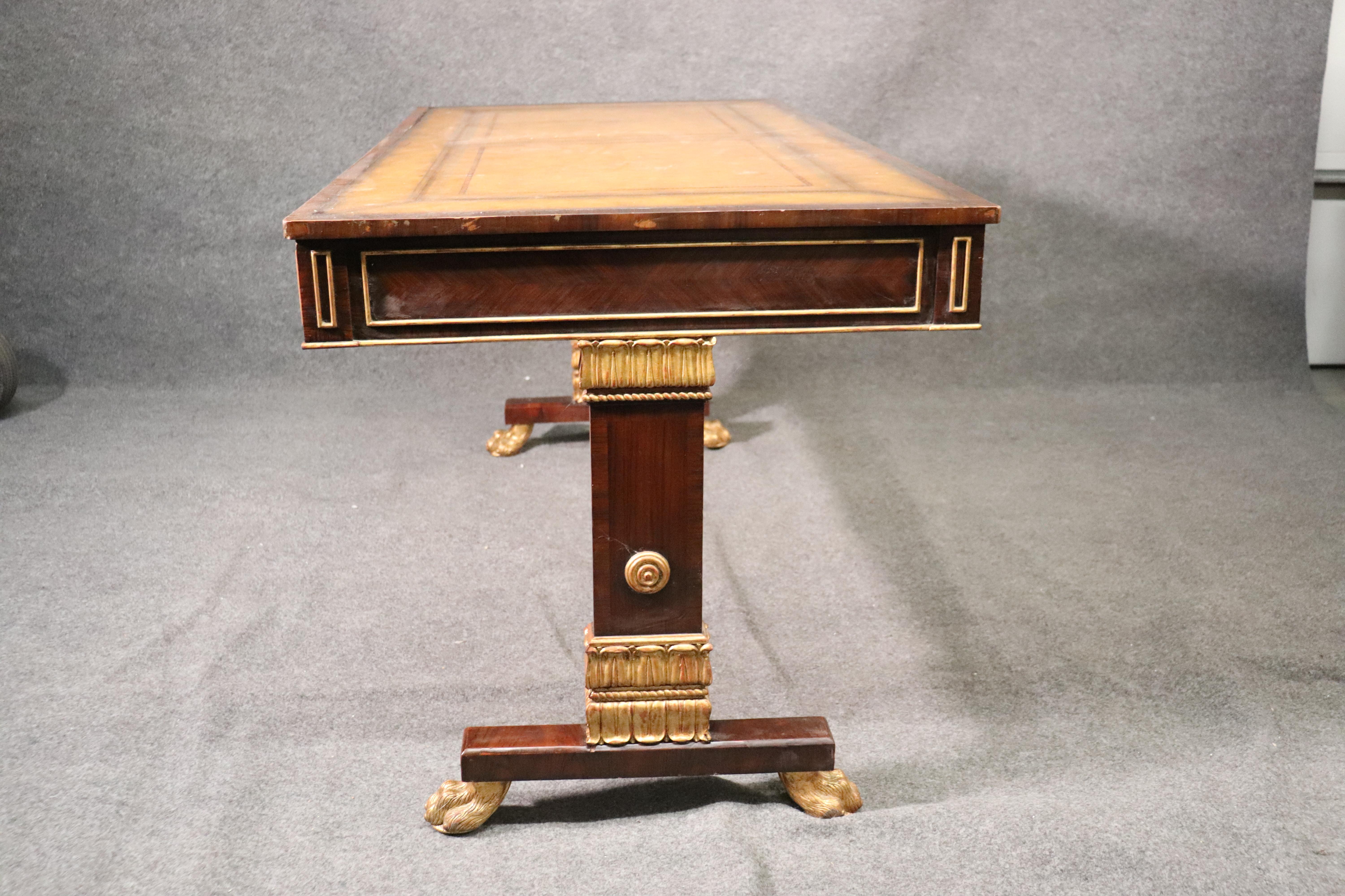 Late 20th Century Gilded Rosewood Leather English Regency Style Maitland Smith Writing Table Desk