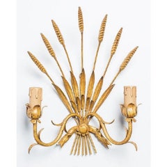 Vintage French Provincial Wheat Sheaf Gilded Sconces
