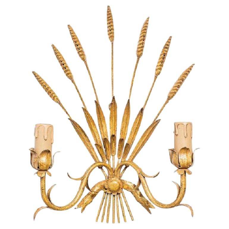 Vintage French Provincial Wheat Sheaf Gilded Sconces