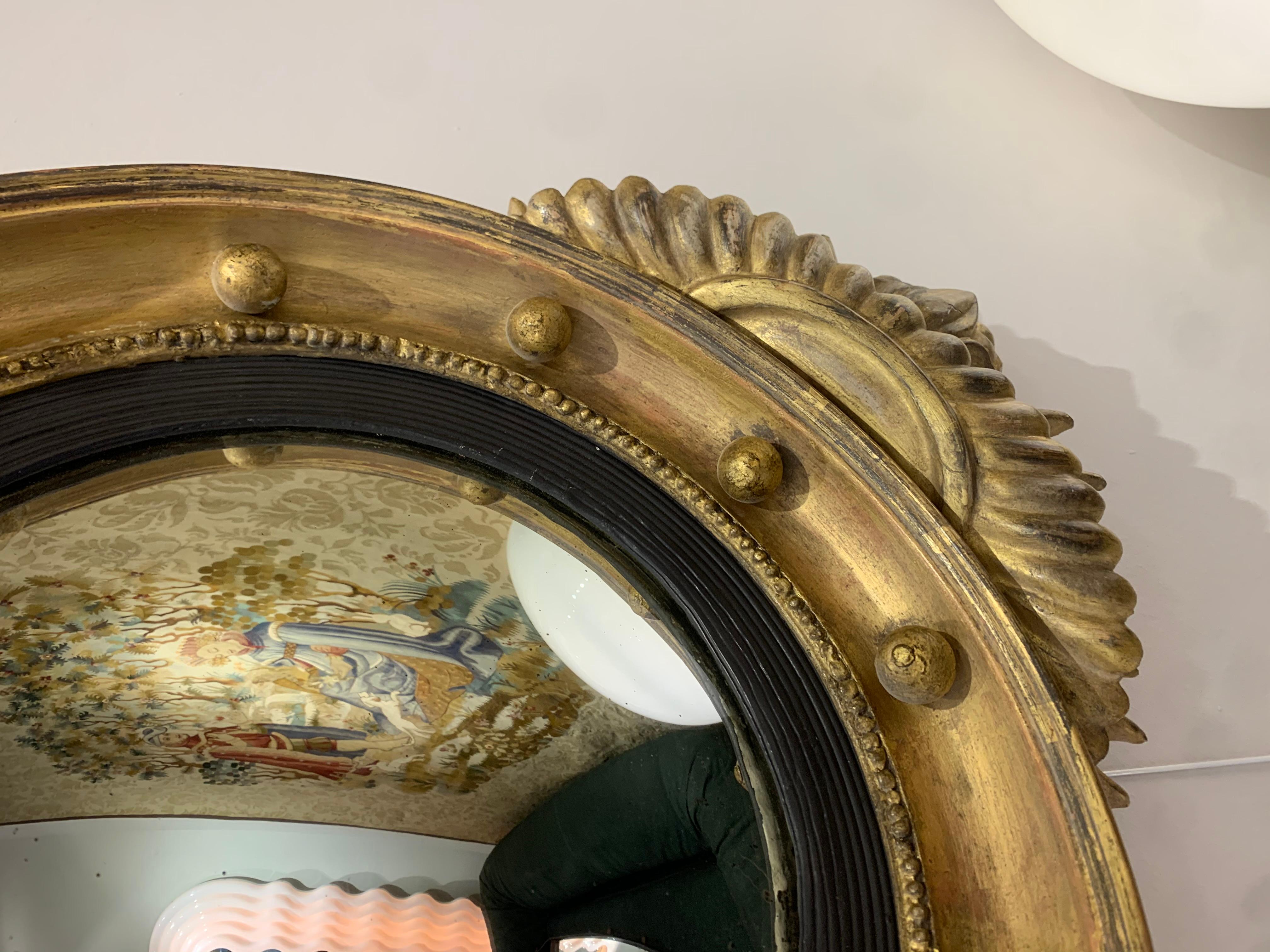 Gilded sculpted wood eagle convex mirror - c.19th century 2