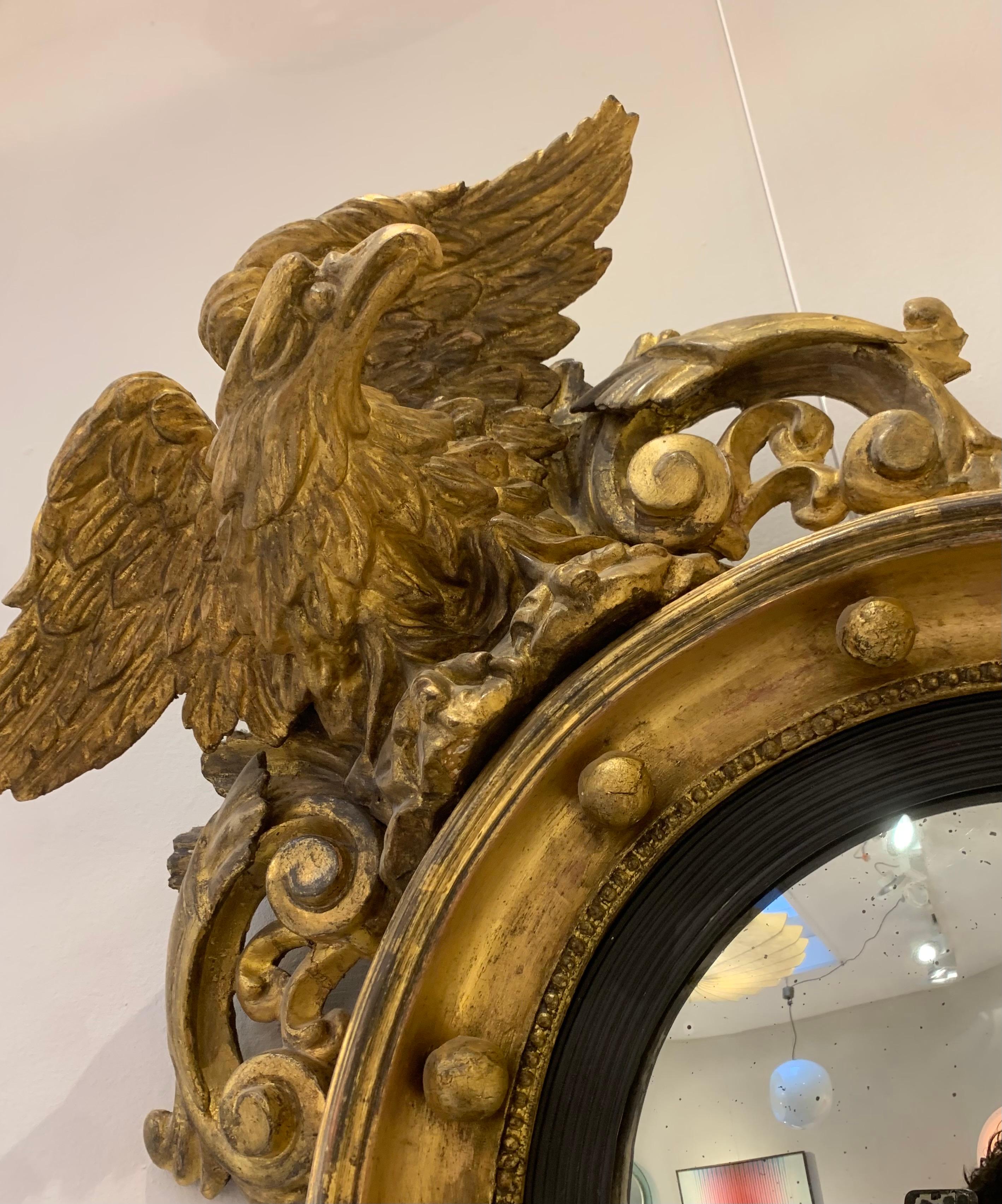 Gilded sculpted wood eagle convex mirror - c.19th century 3