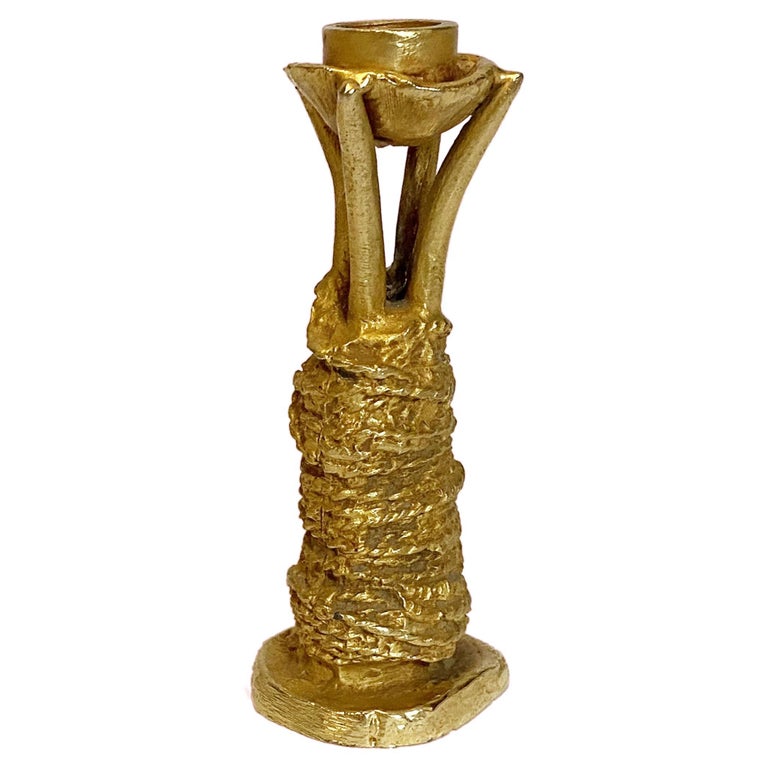 Bougeoir Candélabre Brutalist Vintage En Bronze, Style Pierre Casenove