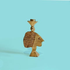 Candelero escultórico dorado Profil de Pierre Casenove para Fondica, década de 1990.